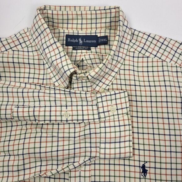 Ralph Lauren Classic Fit Off-White‎ Checked Button-Down Shirt Mens Size XXLarge - Picture 1 of 9